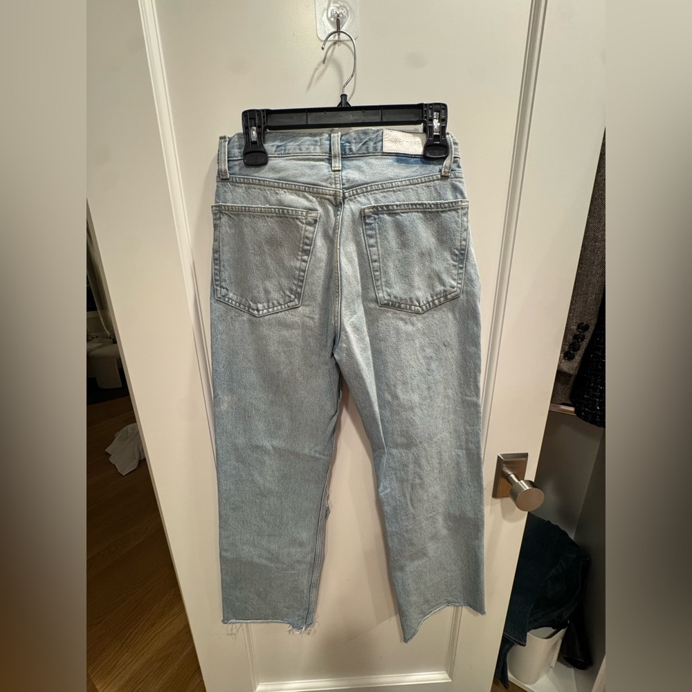 Re/Done Light Blue Distressed Straight Leg Jeans - Picture 4 of 5